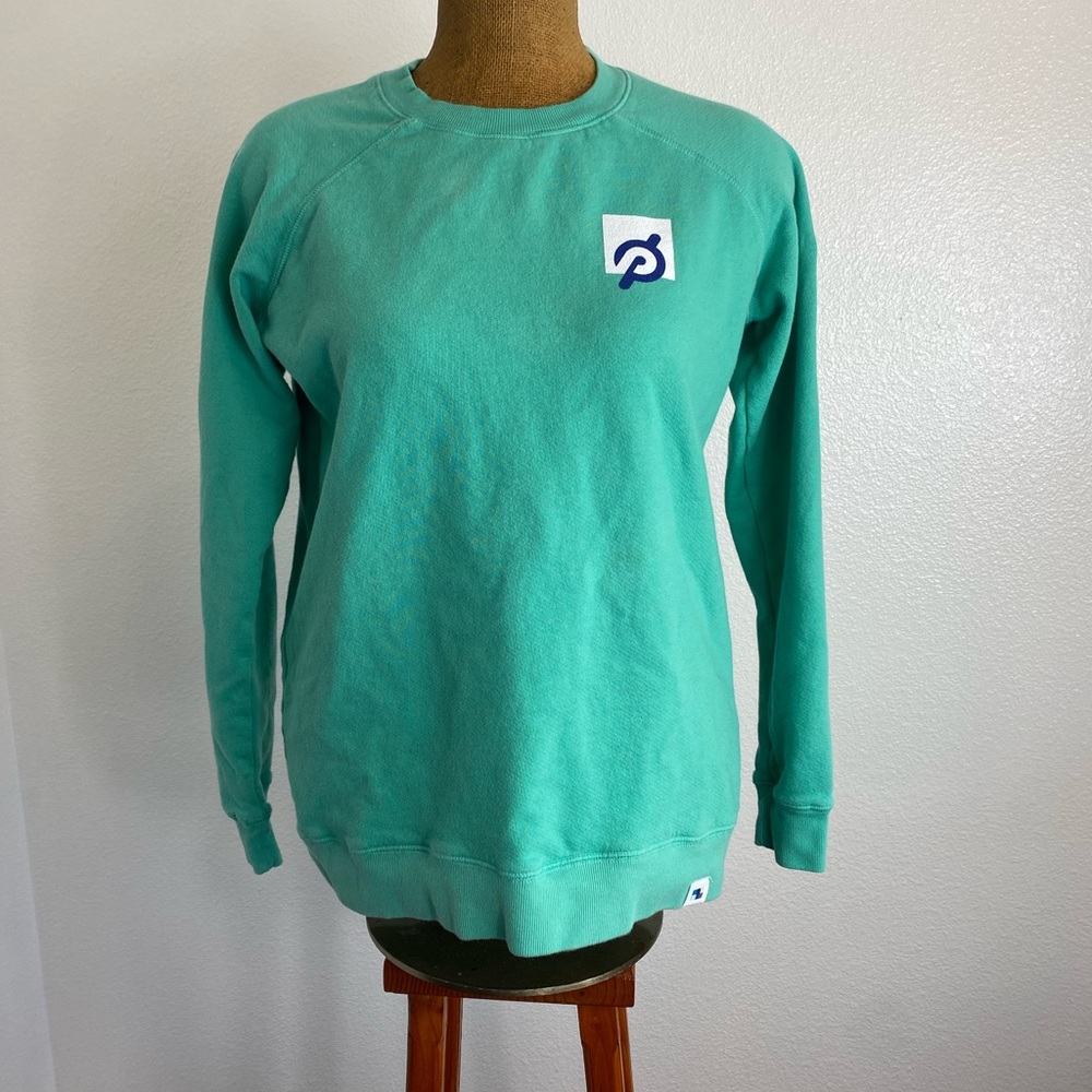 Peloton Unisex Repeating LOGO Sweatshirt XS Mens Women’s M Cotton USA Teal Mint